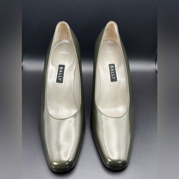Bally Sheena Olive Green Leather Heels - SZ 5M - Picture 1 of 15